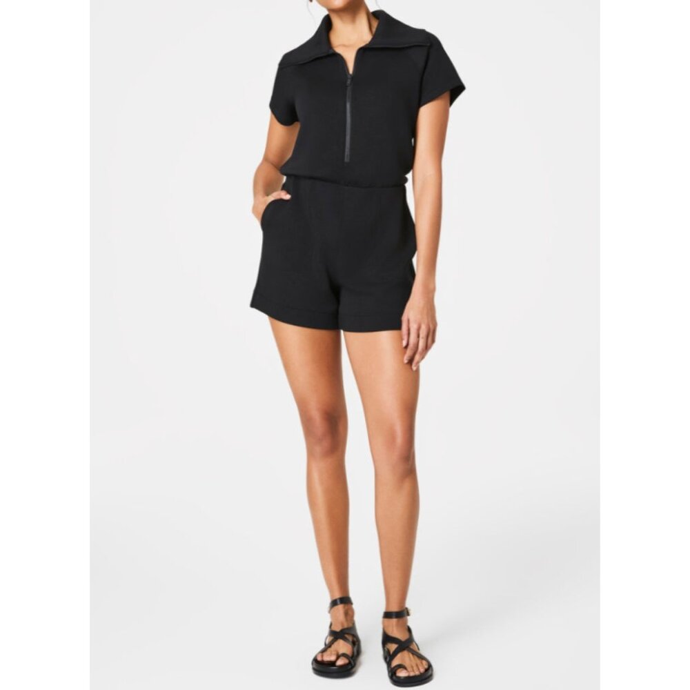 Spanx AirEssentials Half-Zip Romper Very Black Henley Zipper Polo Jumpsuit 2X - Picture 8 of 15